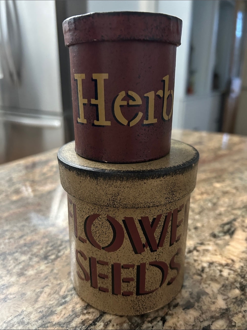 Decorative Herb & Flower Seed Canister Set - Rustic Red and Cream